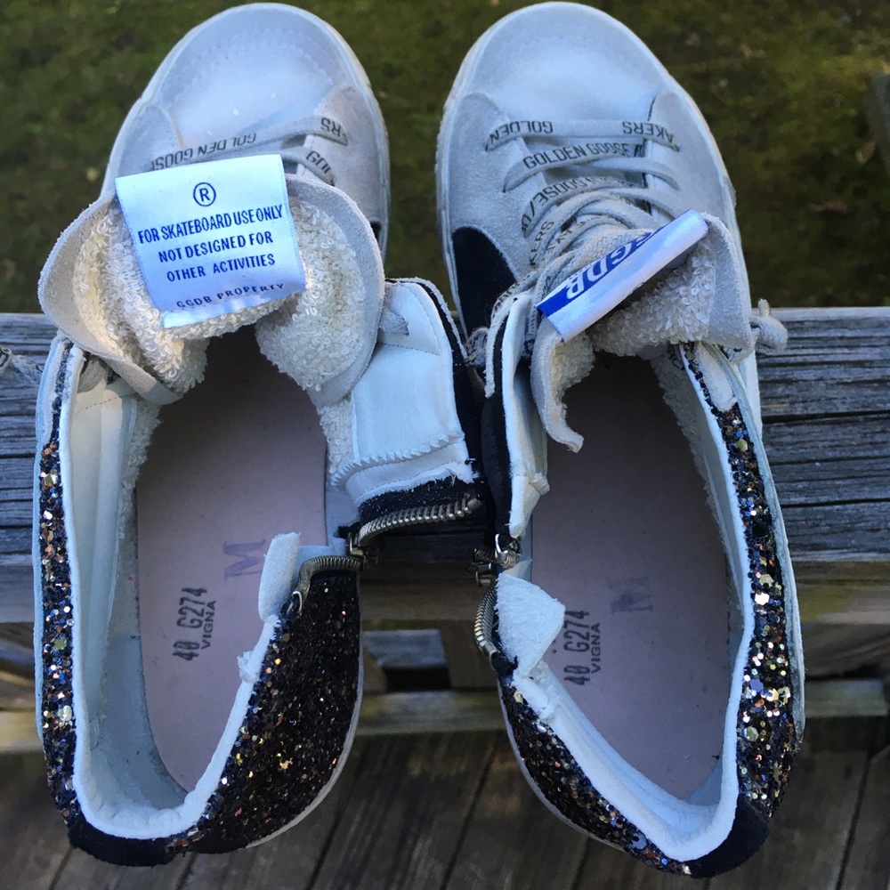 Golden Goose Slide Black/Gold Glitter Orange Star - Picture 6 of 12